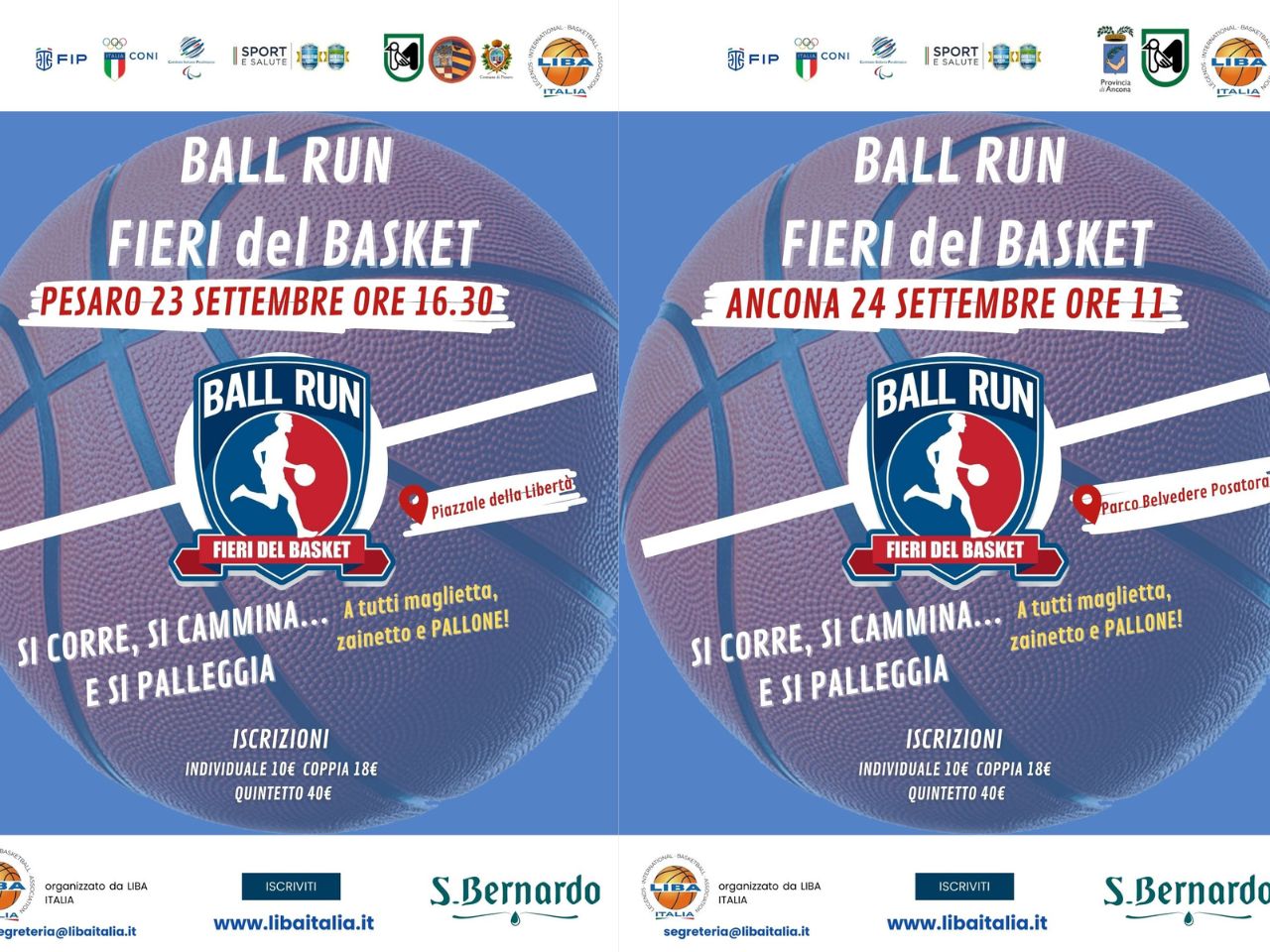 Ad Ancona e Pesaro si corre con la “Ball Run Fieri del Basket”. Super ospiti Marzorati e Liba