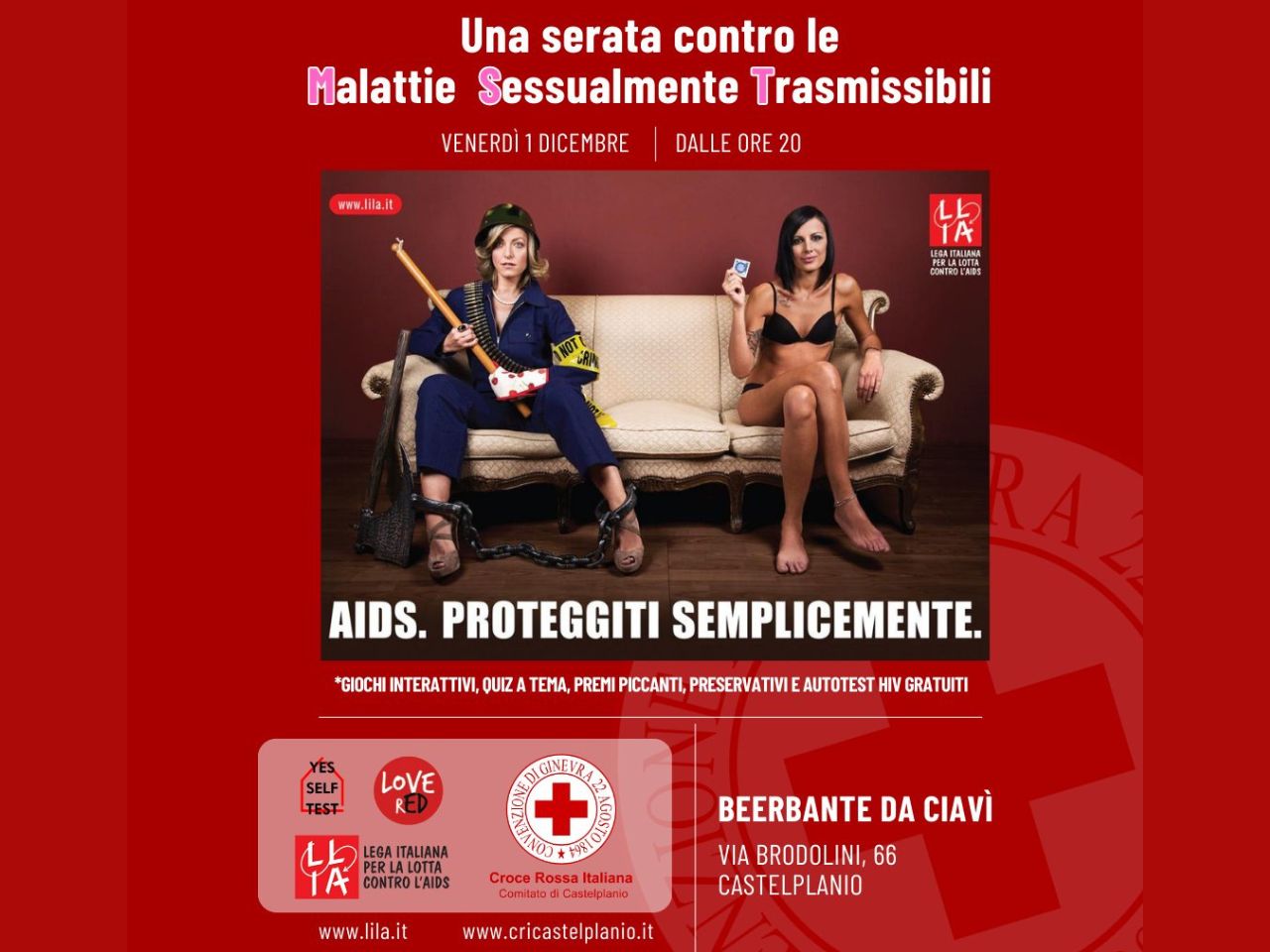 “Non fare il beerbante… copriti!”, venerdì l’appuntamento della croce rossa con le Malattie Sessualmente Trasmissibili