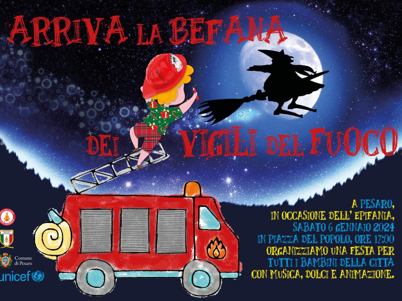 Il 6 gennaio, la Befana in volo dal municipio di Pesaro