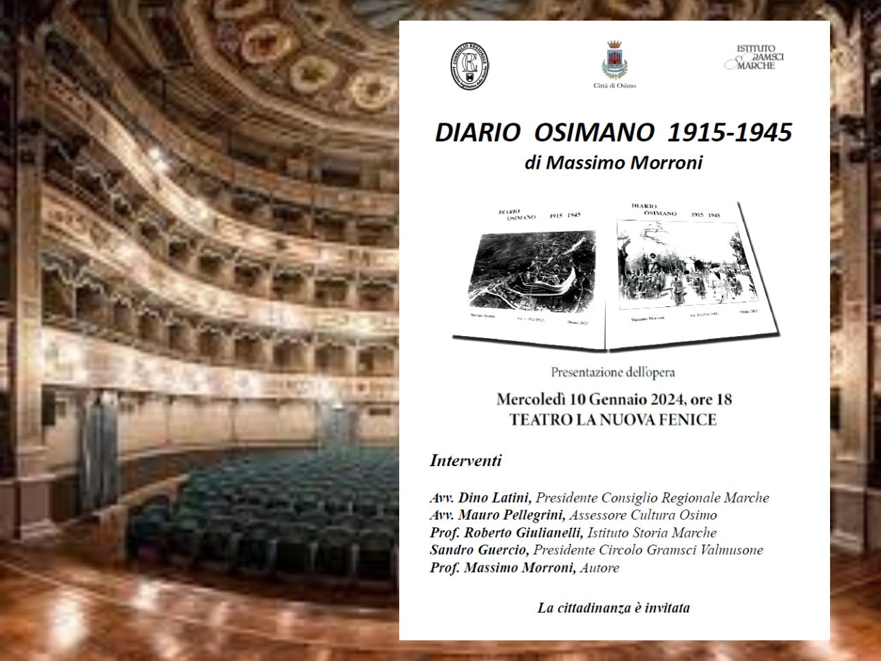 A La nuova Fenice di Osimo, la presentazione del libro “Diario osimano 1915 – 1945”