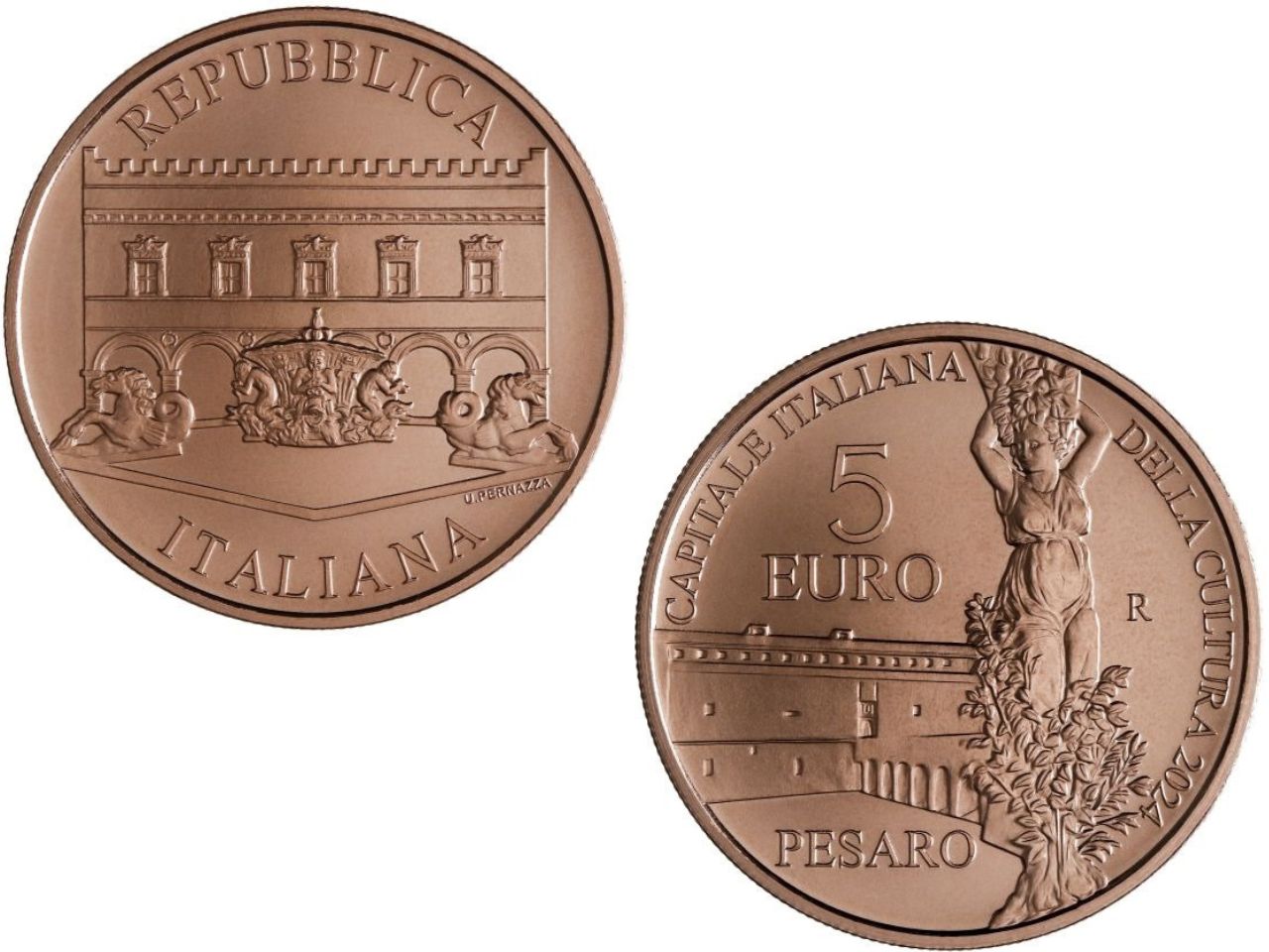 Cinque euro capitali: una moneta e un francobollo per Pesaro 2024