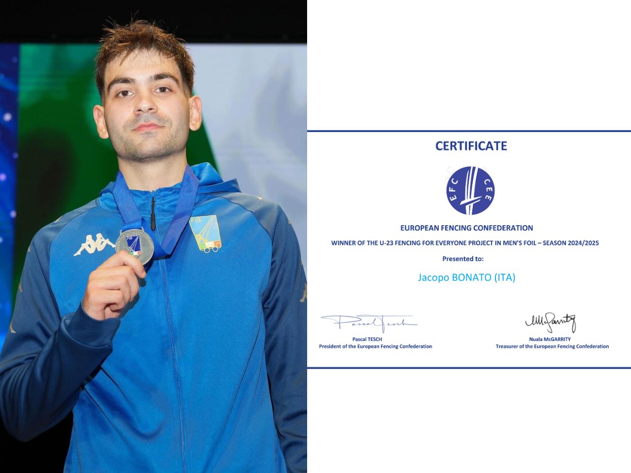 Jacopo Bonato, fiorettista jesino, nominato Ambasciatore della scherma europea