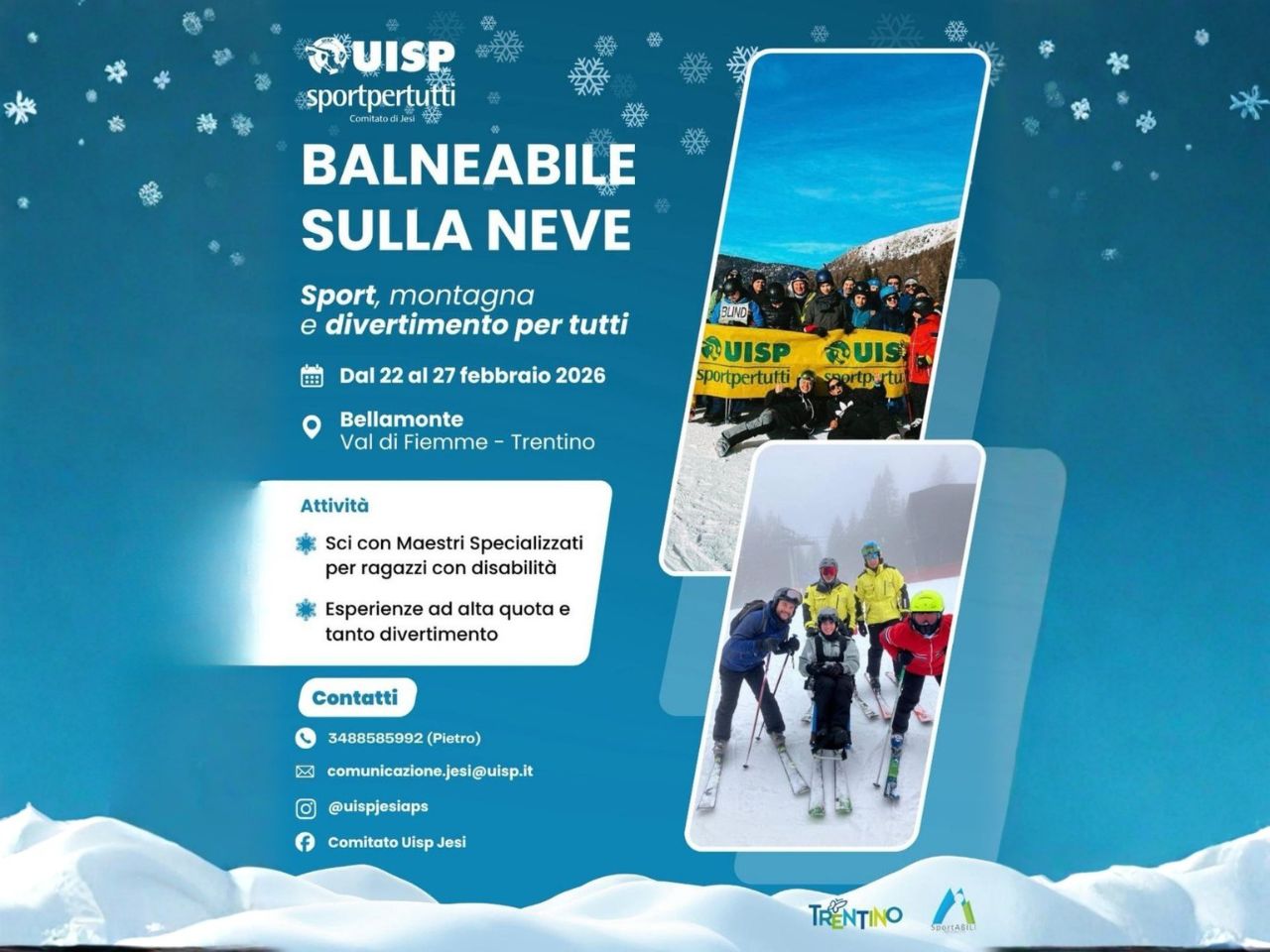 Uisp Jesi, torna “Balneabile sulla neve” il progetto che porta in montagna l’inclusione