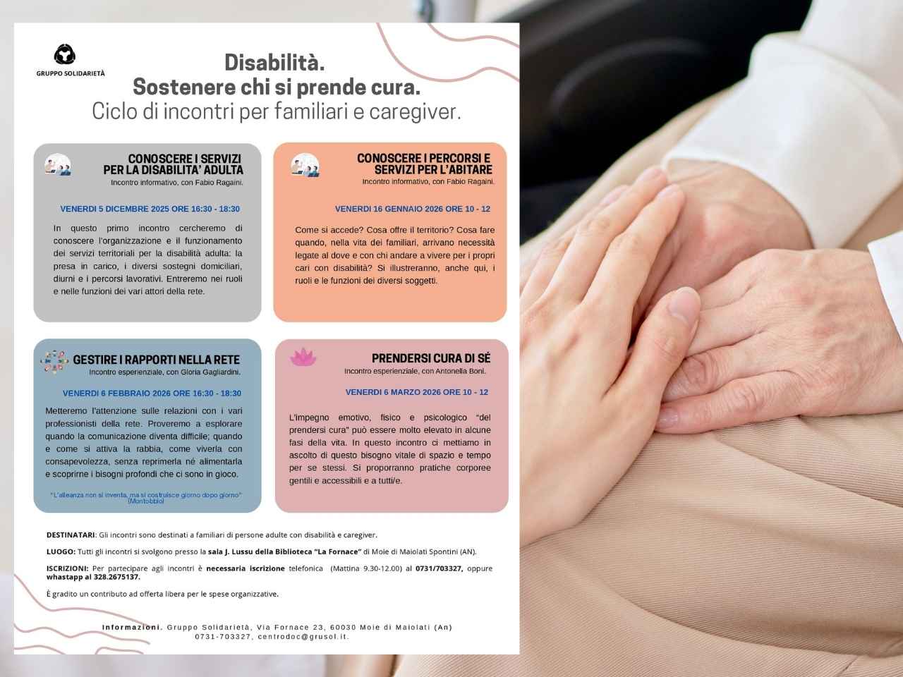 Moie, al via il ciclo di incontri “Disabilità. Sostenere chi si prende cura”