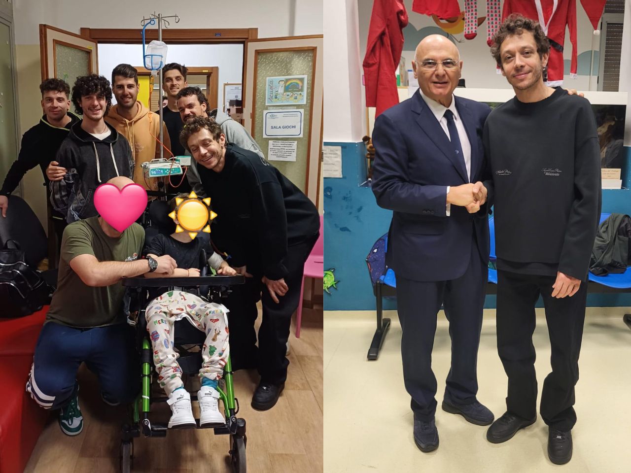 Valentino Rossi e la VR46 Riders Academy in visita ai piccoli pazienti del Salesi