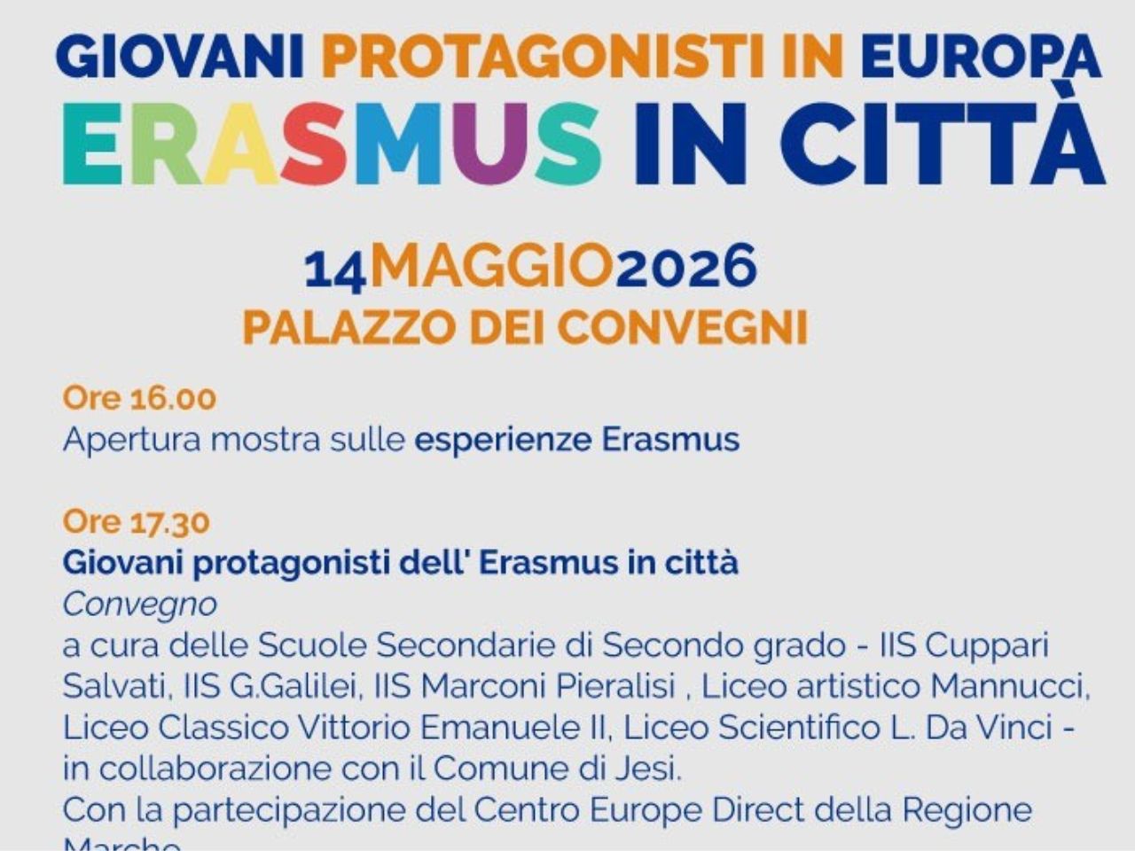 Giovedì 14 l’incontro Erasmus in città