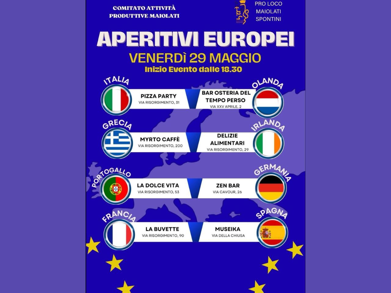 Tornano a Moie gli Aperitivi Europei: viaggio tra sapori, musica e solidarietà