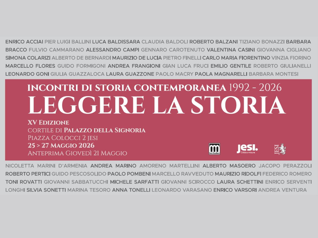 Jesi, al via gli incontri “Leggere la Storia”