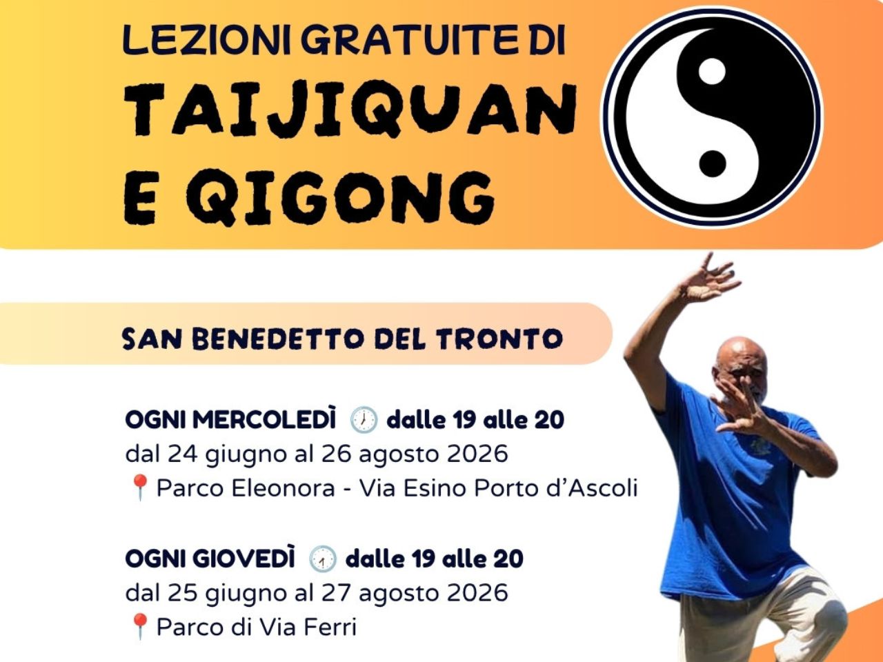 Ancora aperte le iscrizioni alle lezioni gratuite di taijiquan e qigong a  San Benedetto del Tronto