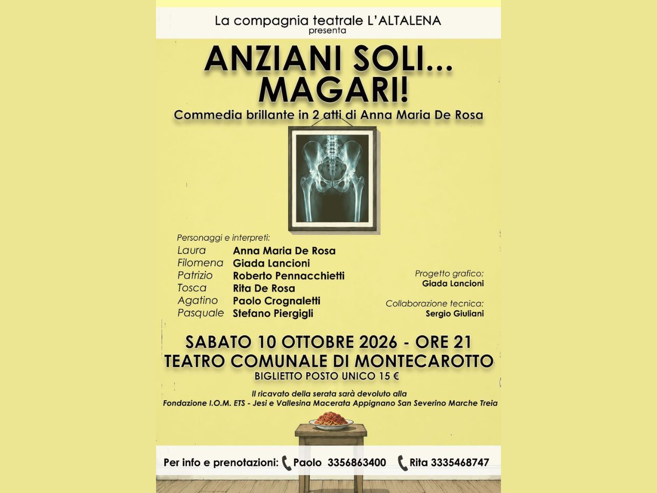 Montecarotto, in scena la commedia “Anziani soli… magari!” per sostenere la Fondazione I.O.M.
